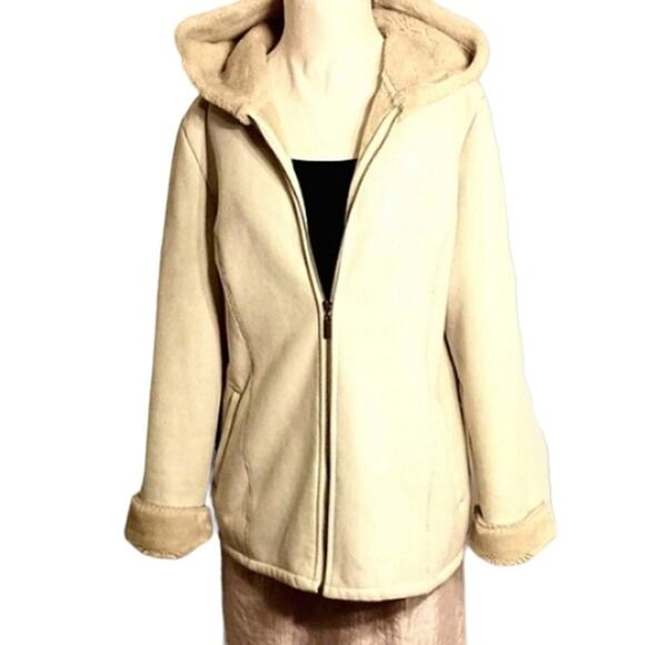 Marvin Richards Jackets & Blazers - Marvin Richards Coat Women's Sz M Beige Fleece Lined Faux Suede Hood Warm Jacket